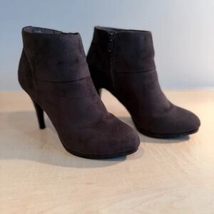 Women’s Black Suede Ankle Booties with Side Zip Heel